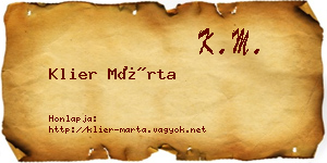 Klier Márta névjegykártya